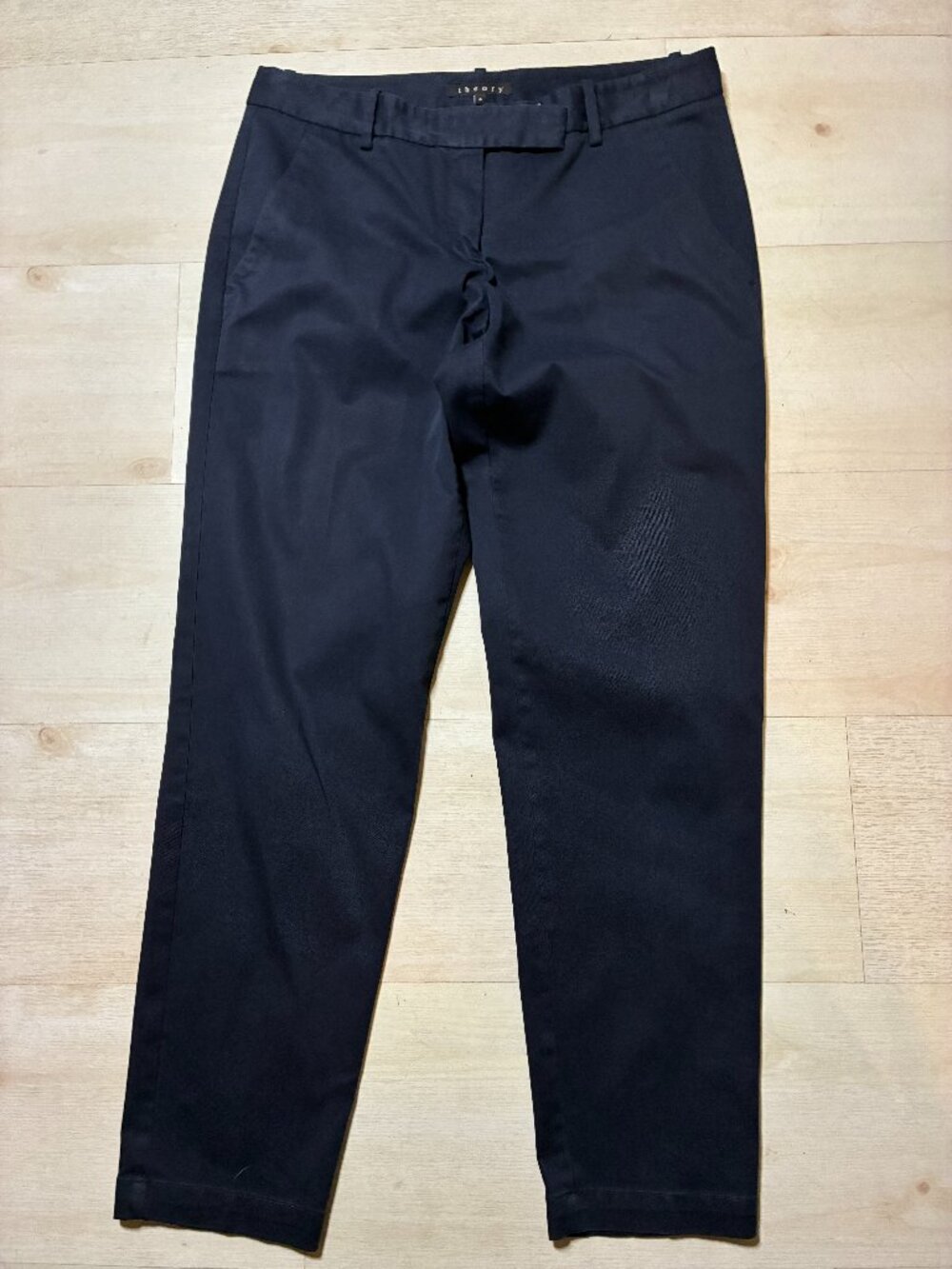 Theory Navy Blue Ainhoa Mauritius Stretch Cotton Tailored Pants Size 8 D020401
